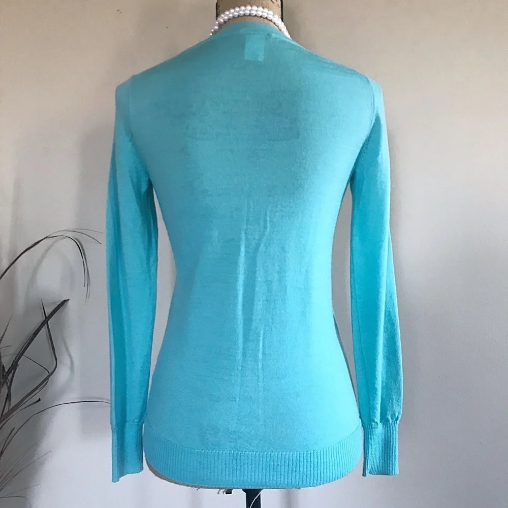 J.Crew Tippi Sweater XS – Pale Teal Merino Wool Deep V-Neck Pullover